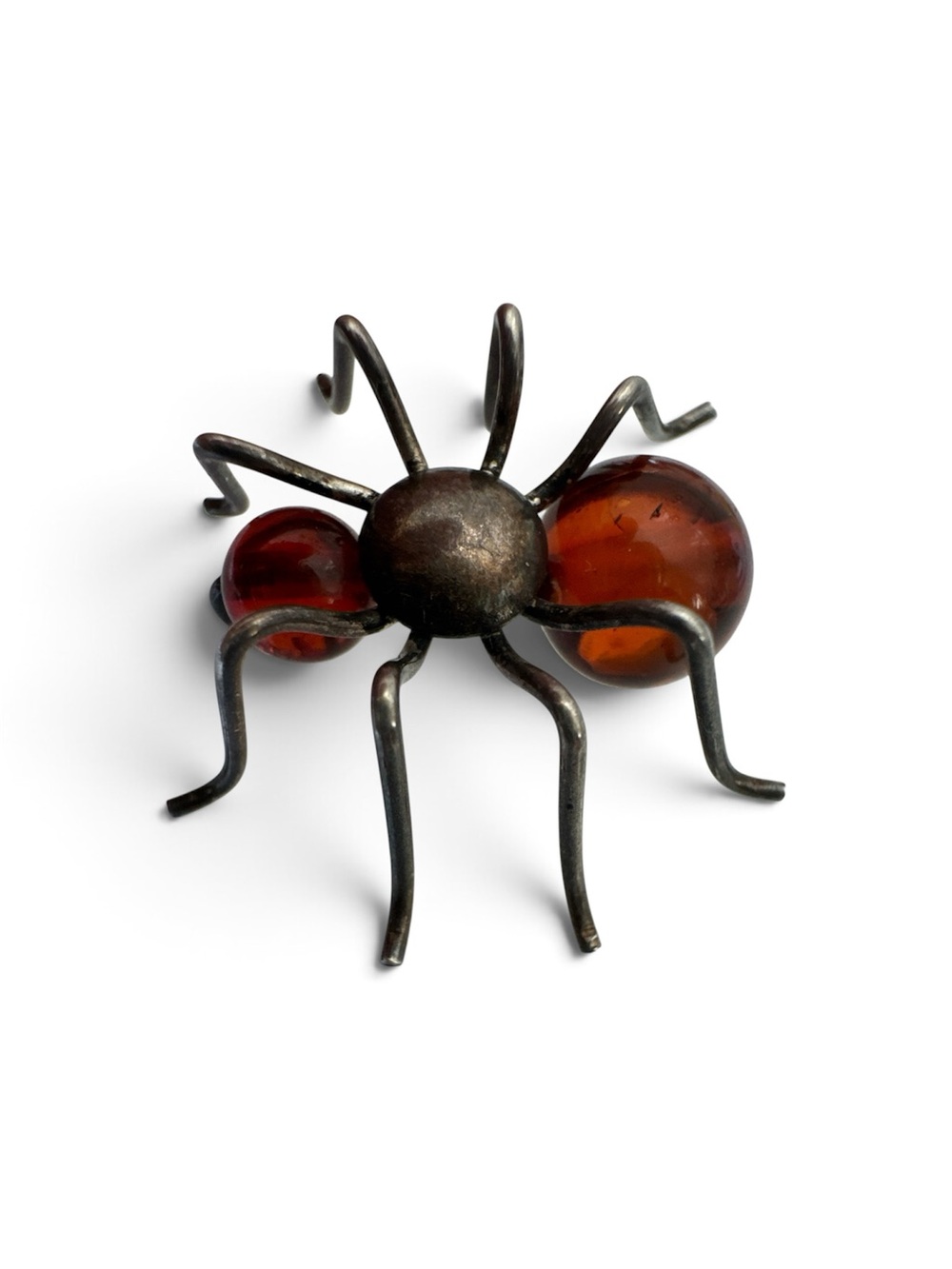 Vintage Sterling Silver Baltic Cognac Amber Spider Brooch Pin Small 925